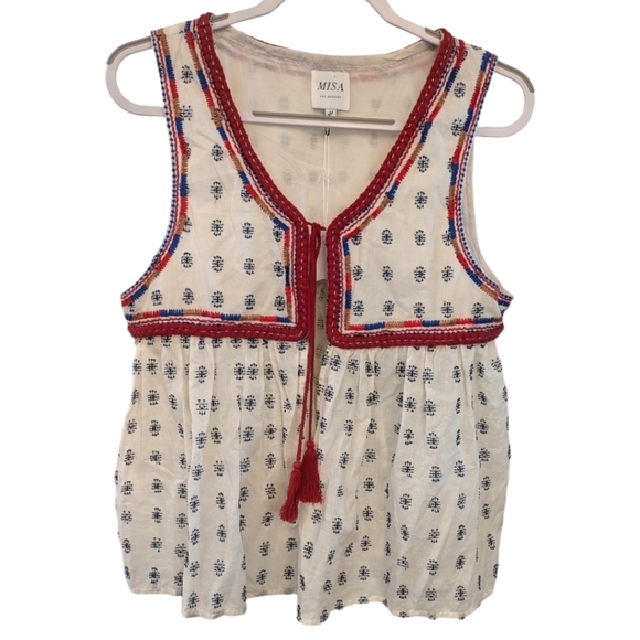 Misa Los Angeles Embroidered Tie Front Vest Top. NWT. Medium - Picture 1 of 6